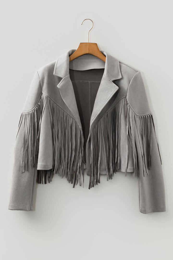 Cropped Fringe Faux Suede Jacket