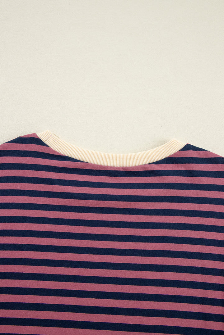 Stripe Oversized Contrast Trim Pullover Sweatshirt