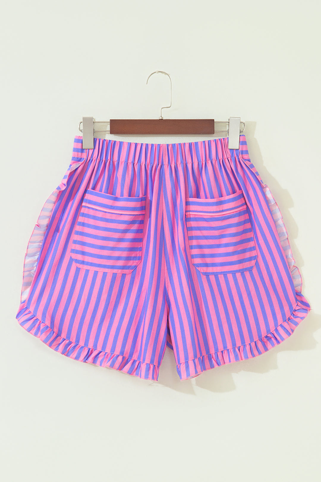 Stripe Elastic Waist Ruffle Trim Casual Shorts