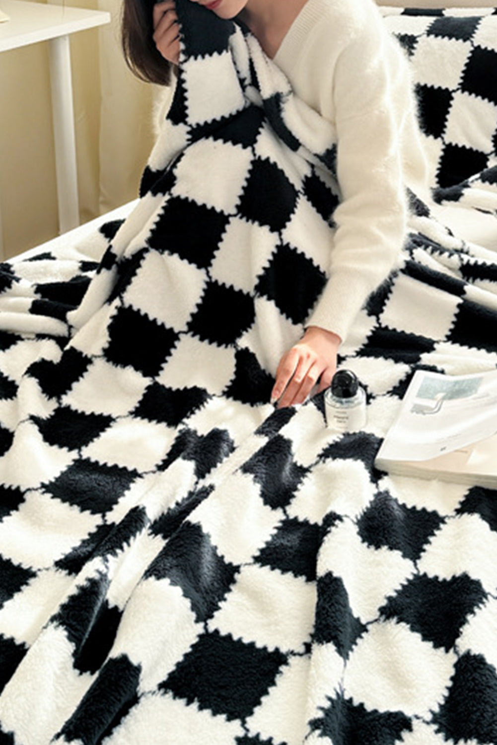 Checkered Fluffy Coral Fleece Blanket