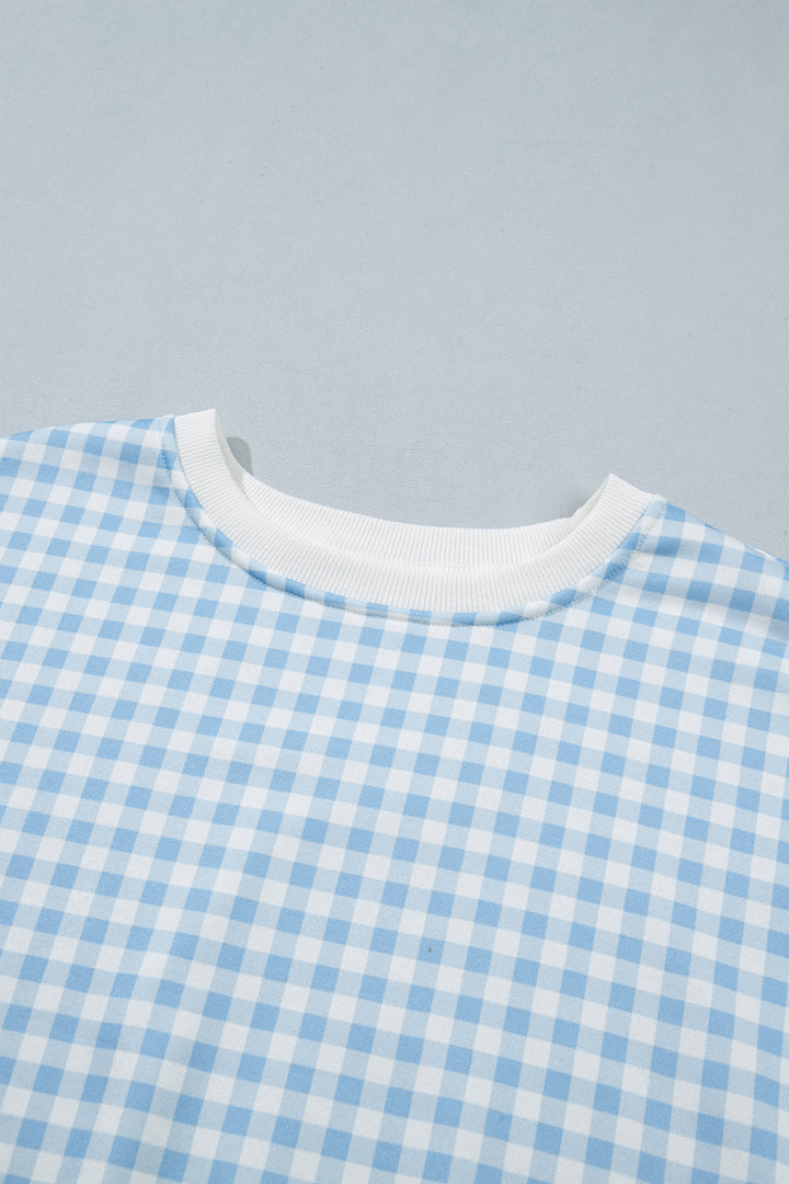Plaid Baggy Pullover Drawstring Casual Shorts 2pcs Outfit