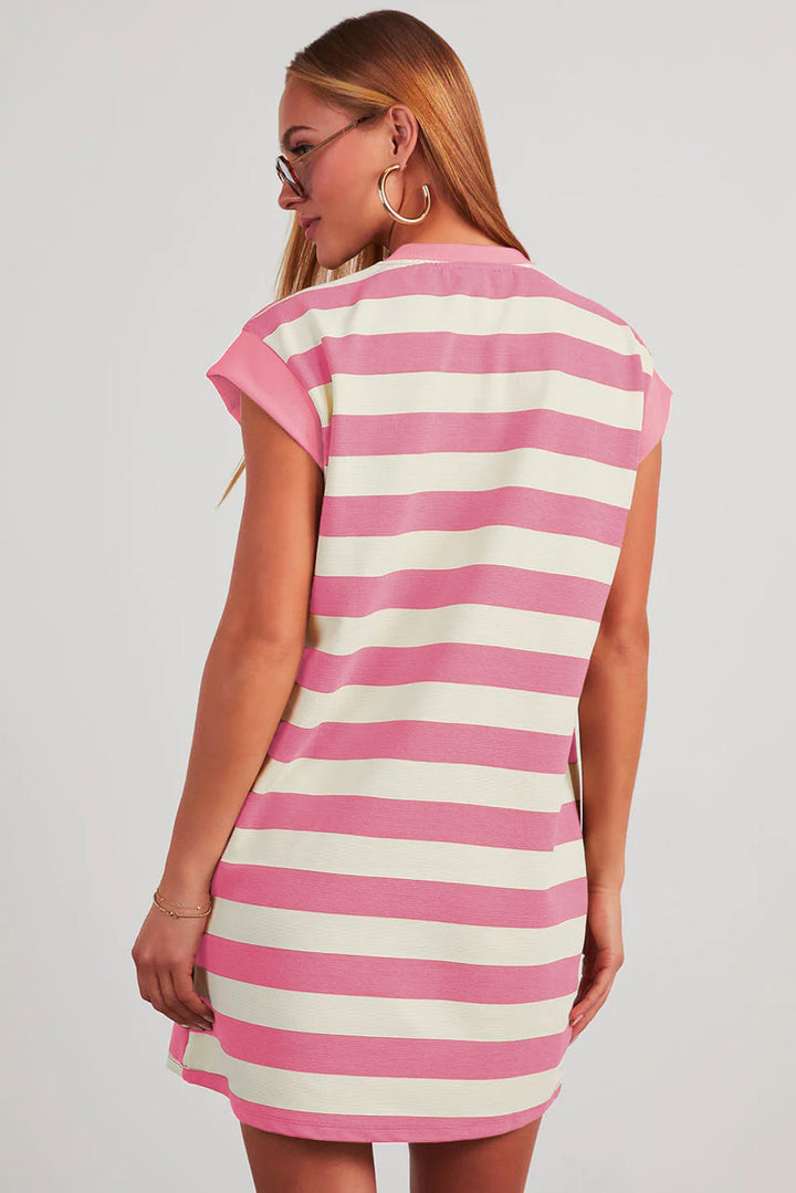 Stripe Cap Sleeve Shift T Shirt Dress