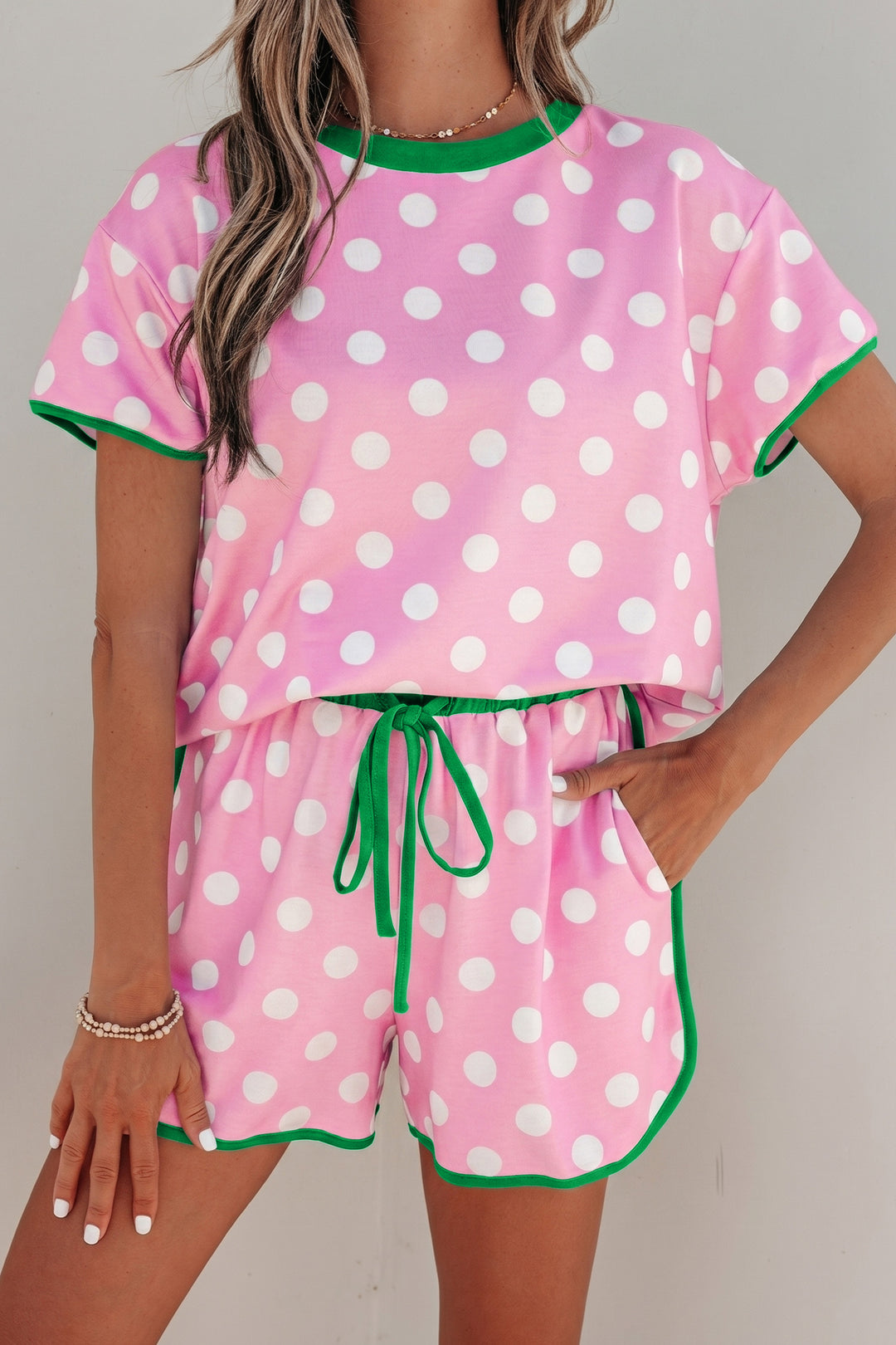 Polka Dot Contrast Edge Casual Short Set