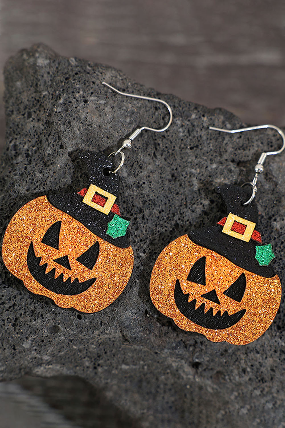 Gold Flame Halloween Pumpkin Dangle Earrings