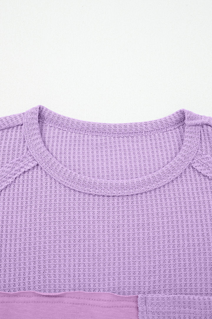 Phalaenopsis Thermal Knit Contrast Textured Patchwork Long Sleeve Top