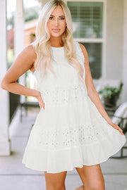 White Frill Trim Sleeveless Babydoll Dress -