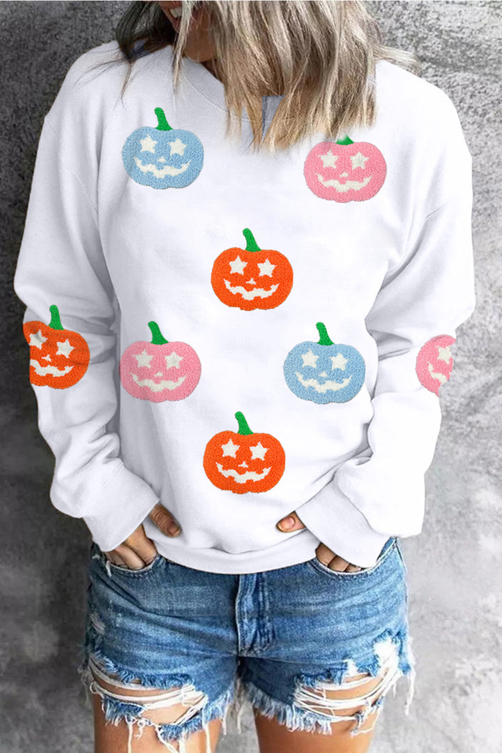 White Cute Halloween Pumpkin Graphic Sweatshirt