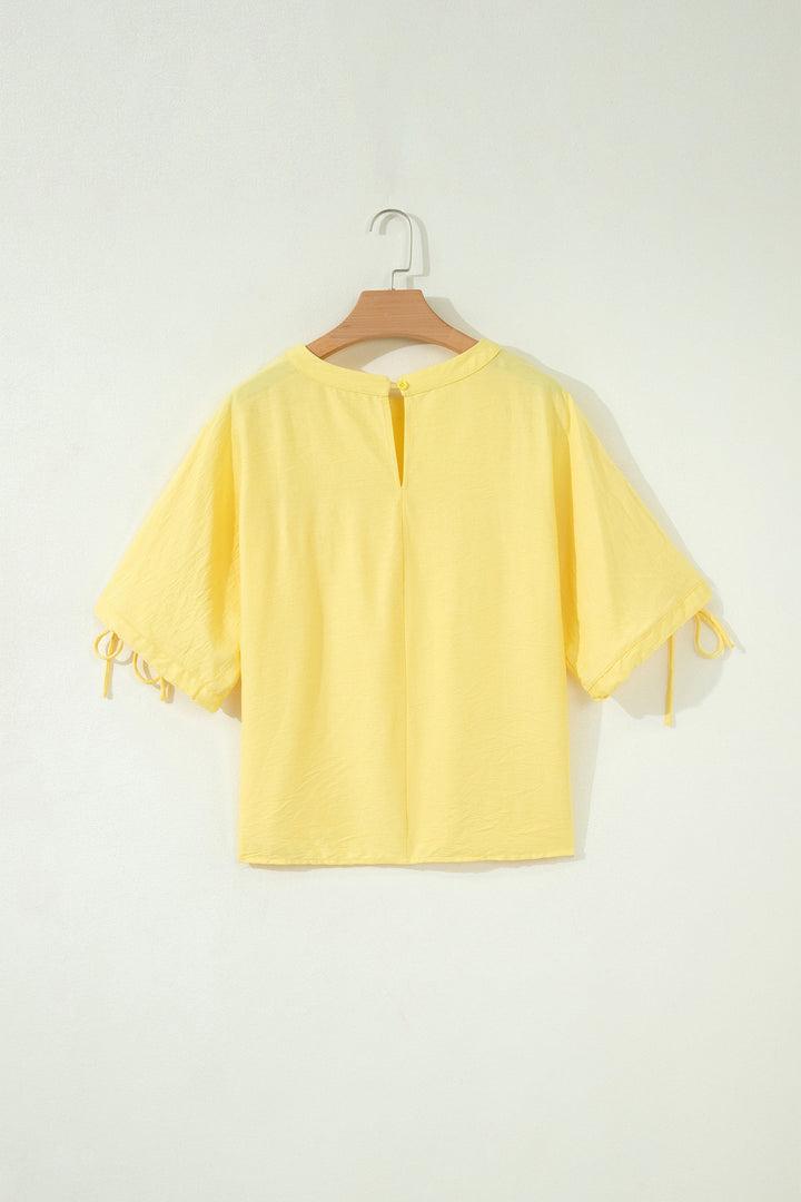 Tie Half Sleeve Pleated Detail Babydoll Blouse