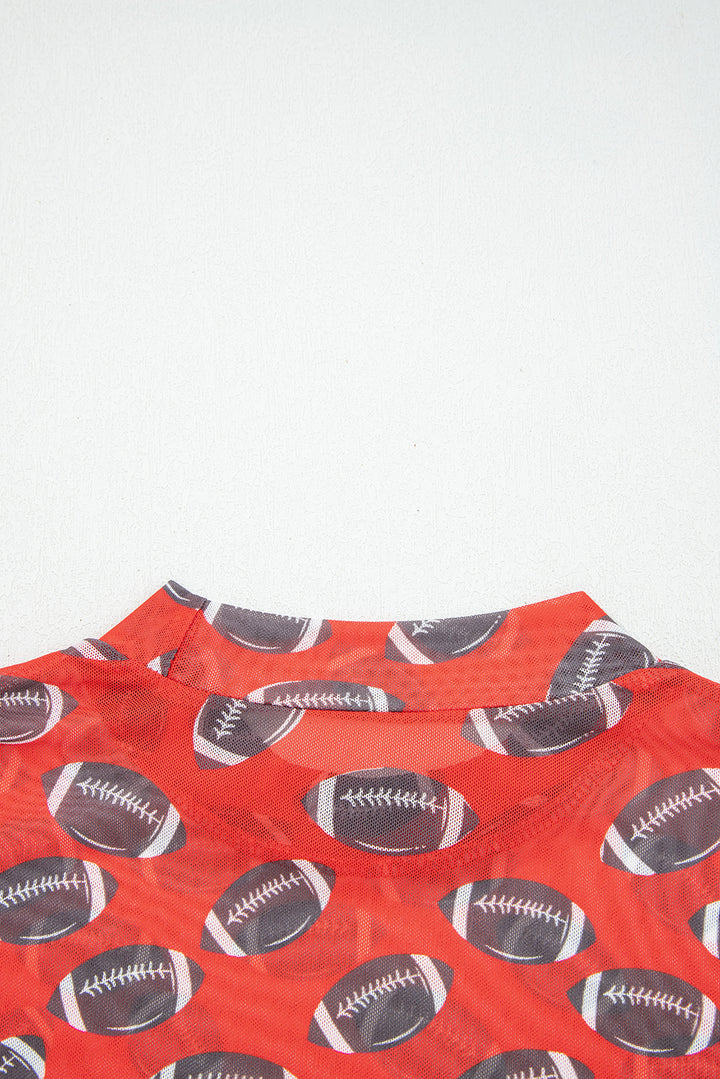 Game Day football Mesh Sheer Long Sleeve Top