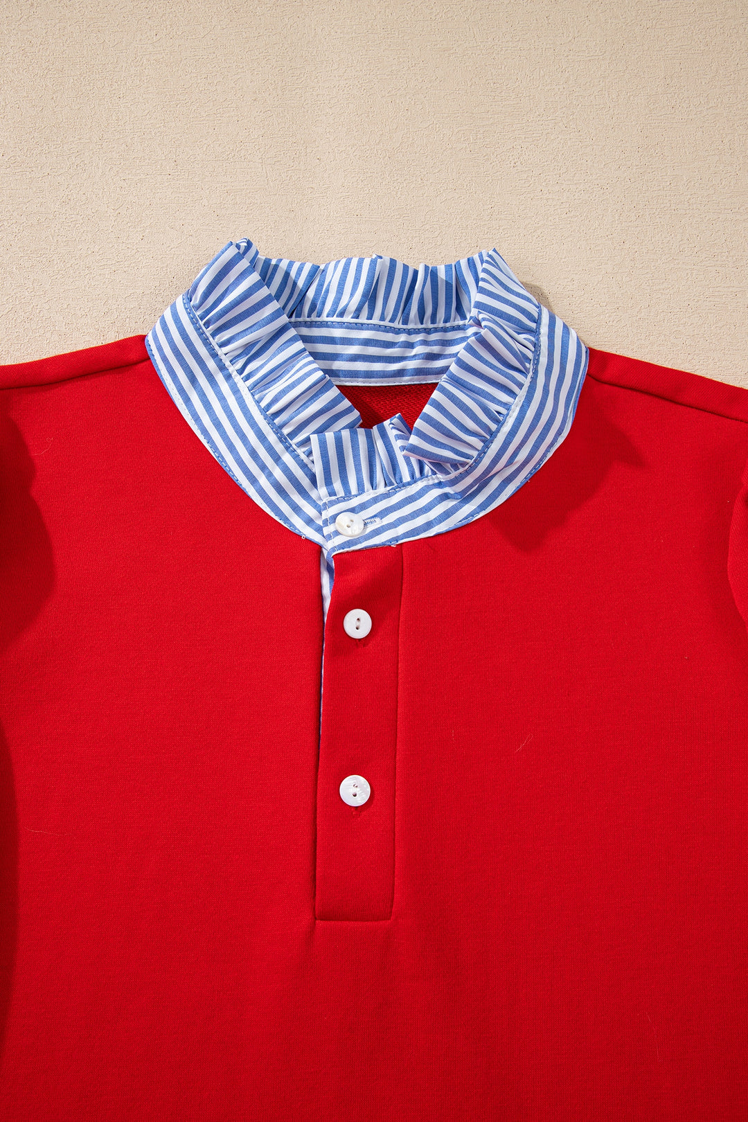 Contrast Striped Collar Patchwork Puff Sleeve Ruffle Hem Mini Dress