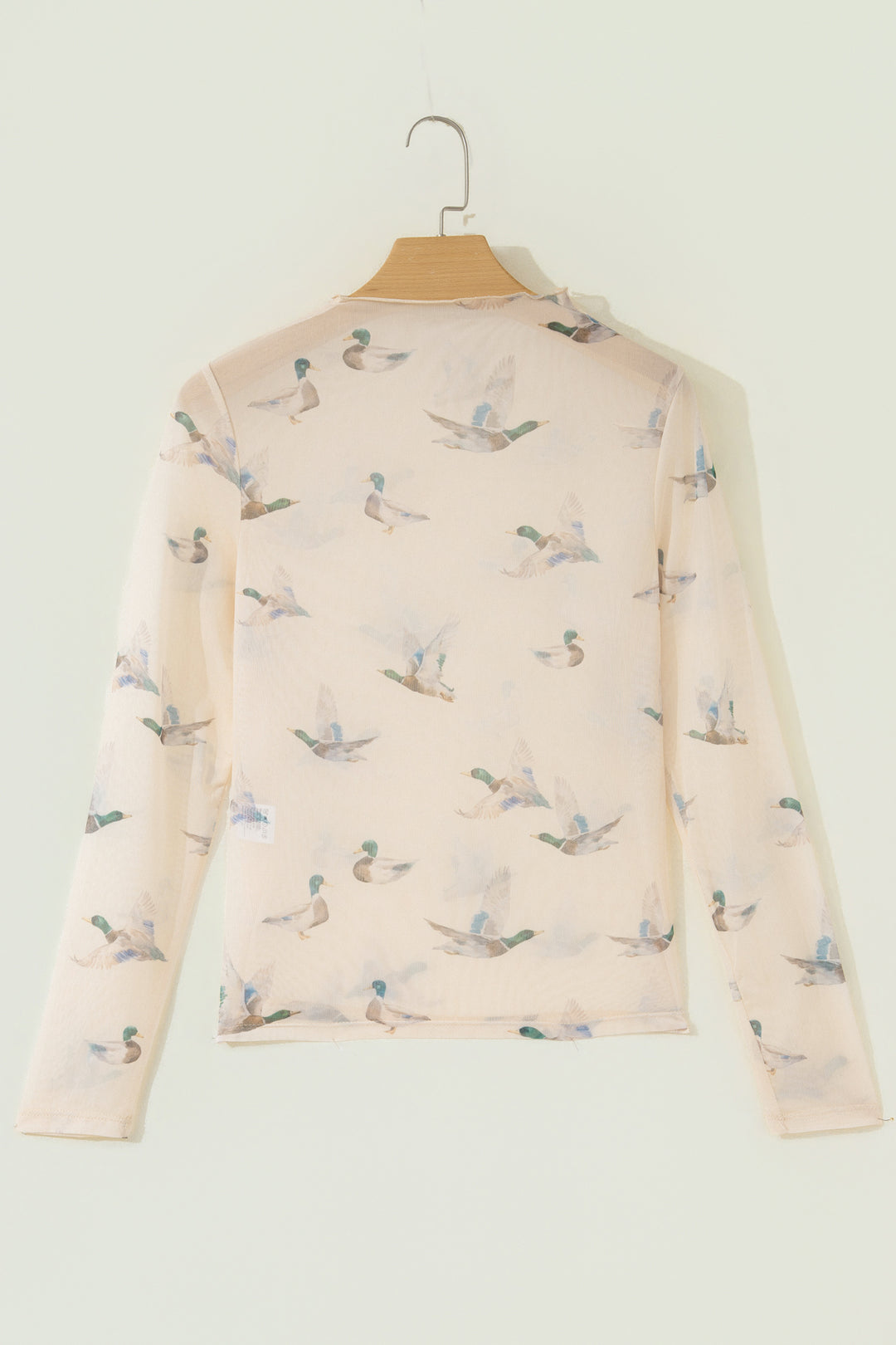 Beige Western Print Mesh High Neck Long Sleeve Sheath Top