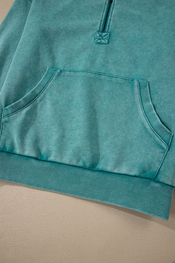 Canton Half Zip Kangaroo Pocket Mineral Wash Baggy Hoodie