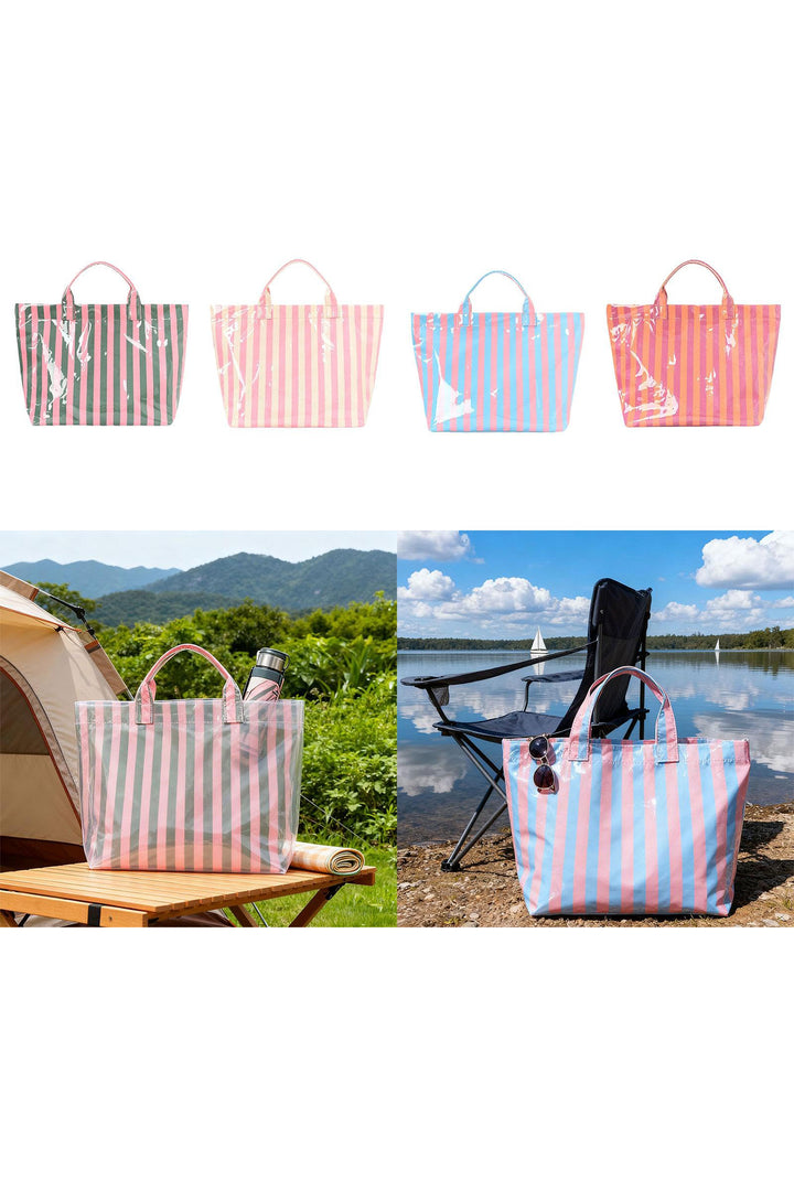 Glossy Striped Vinyl Large Tote Bag