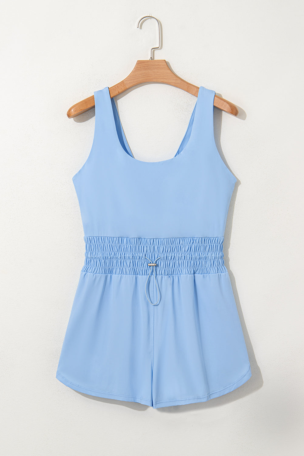 Myosotis Plain Sleeveless Loop Drawstring Cinched Waist Romper