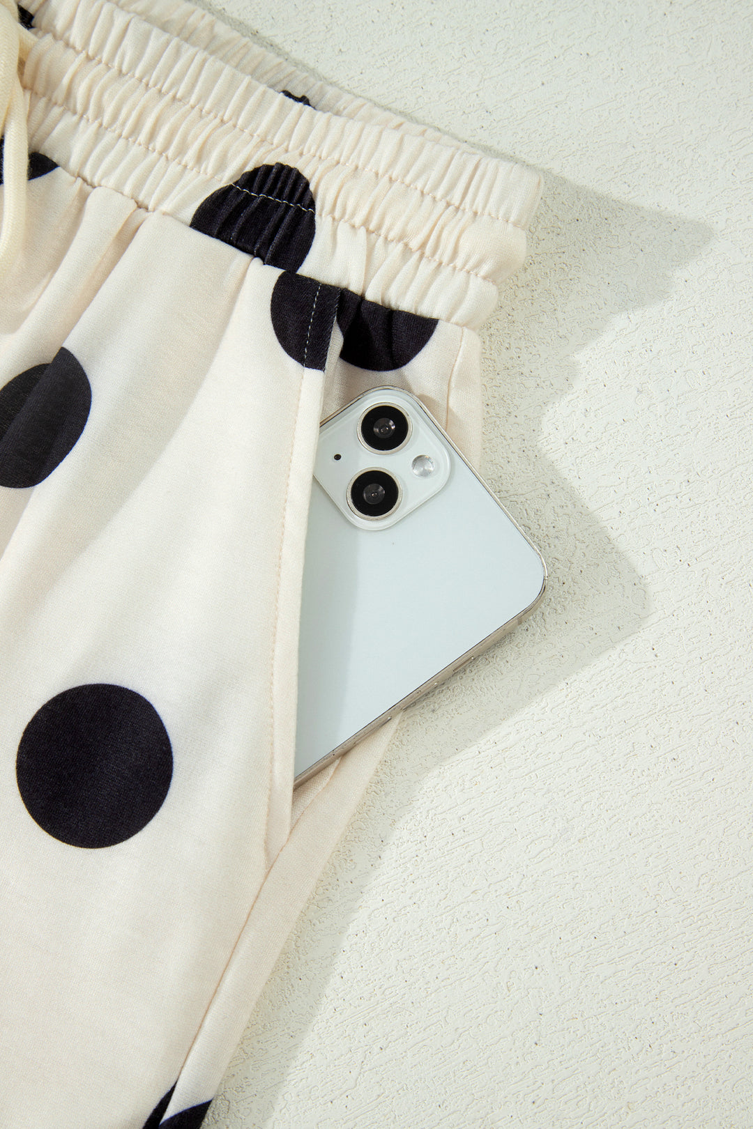 Polka Dot Print V Neck Tee Short Set