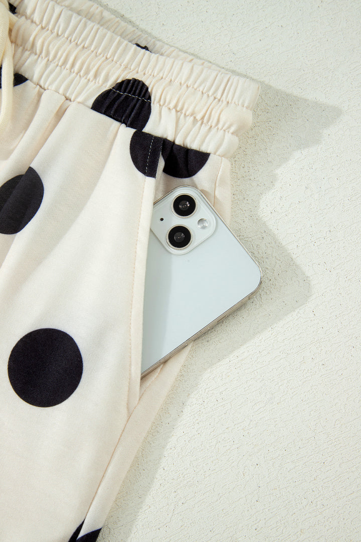 Polka Dot Print V Neck Tee Short Set