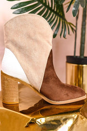 Chestnut Colorblock Suede Heeled Ankle Booties -