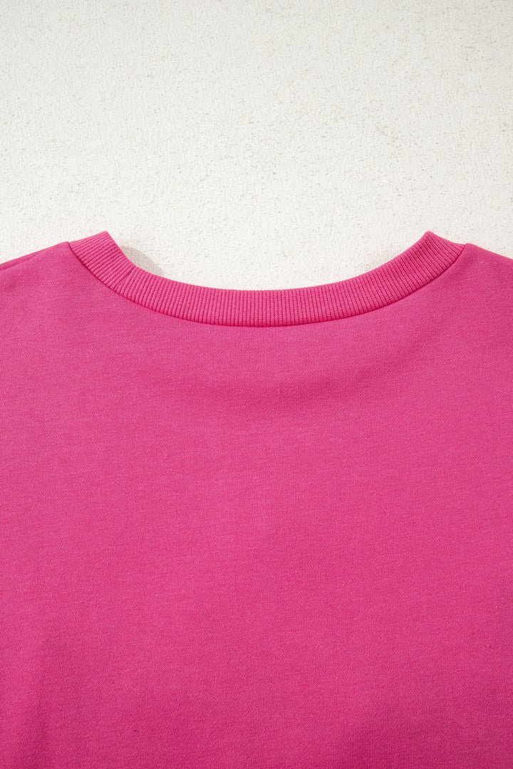 Rose Red Lucky Clover Embroidered Loose Pullover Sweatshirt