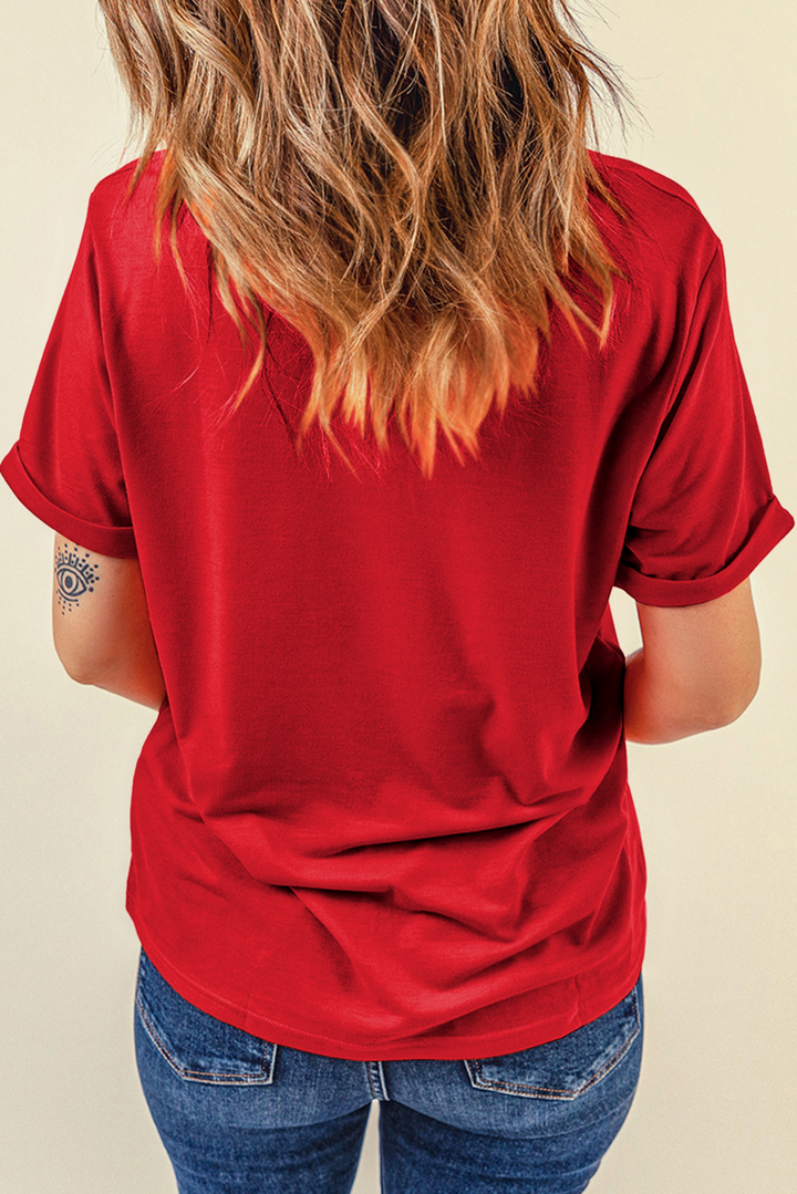 Red MERRY BRIGHT Crew Neck Graphic T Shirt