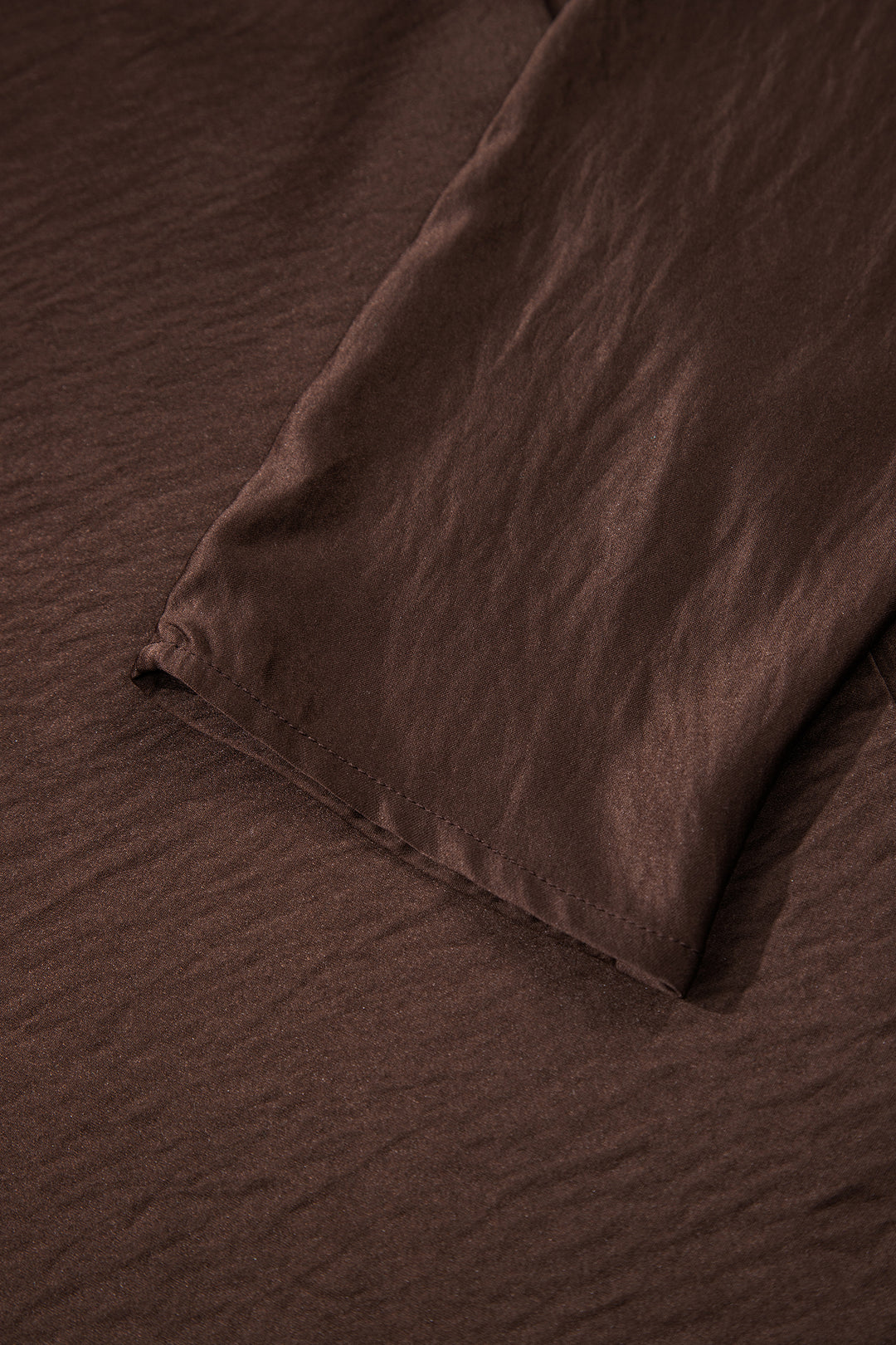 Dark Brown Braided V Neck Long Sleeve Loose Top and Drawstring High Waist Pants 2pcs Outfit