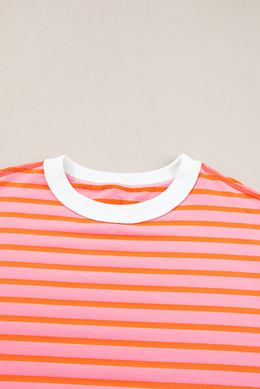 Stripe Oversized Contrast Trim Exposed Seam High Low T Shirt