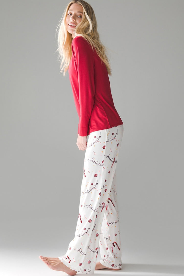 Solid Top and Christmas Pants Two Piece Lounge Set