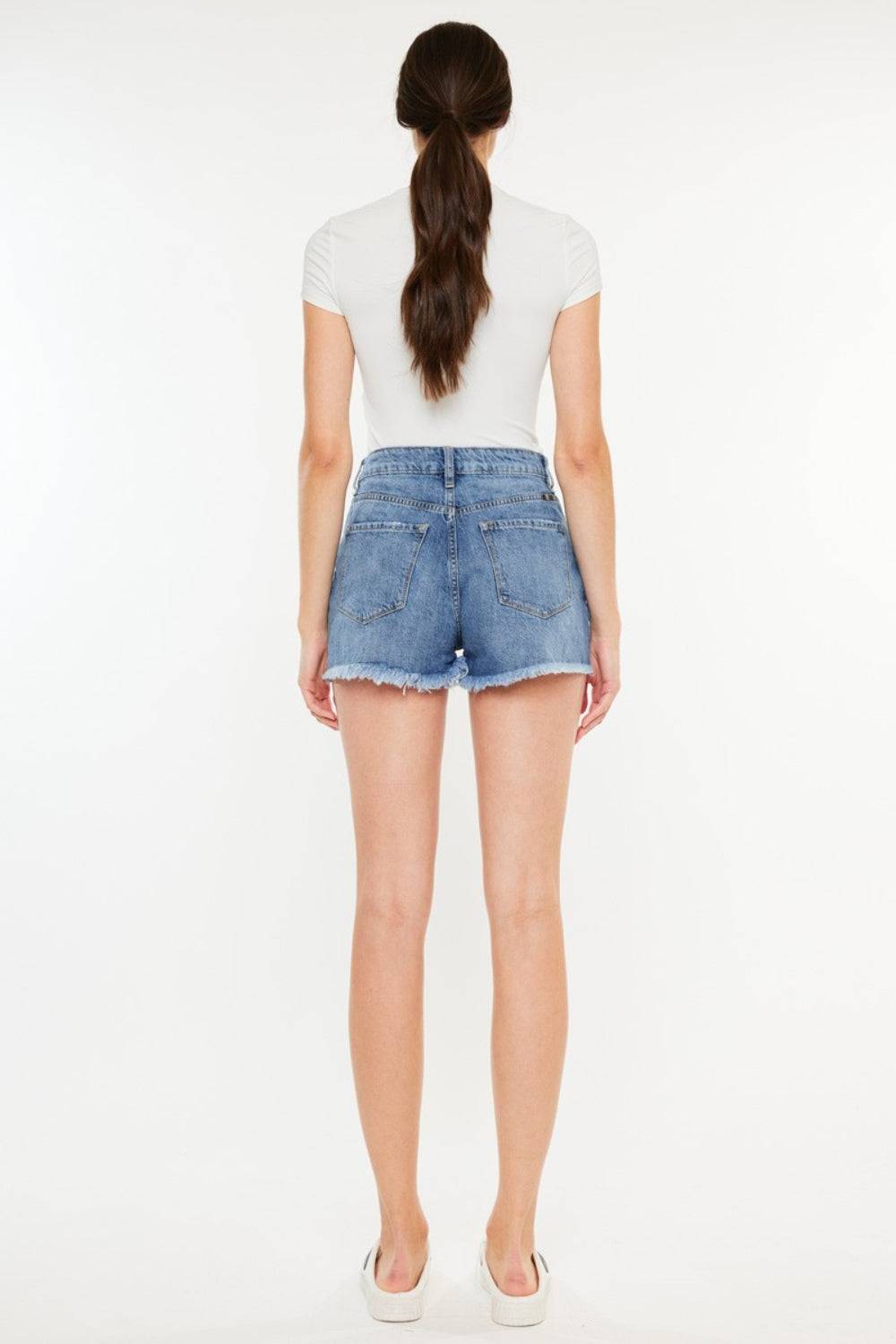 Kancan Distressed Raw Hem High Waist Denim Shorts -