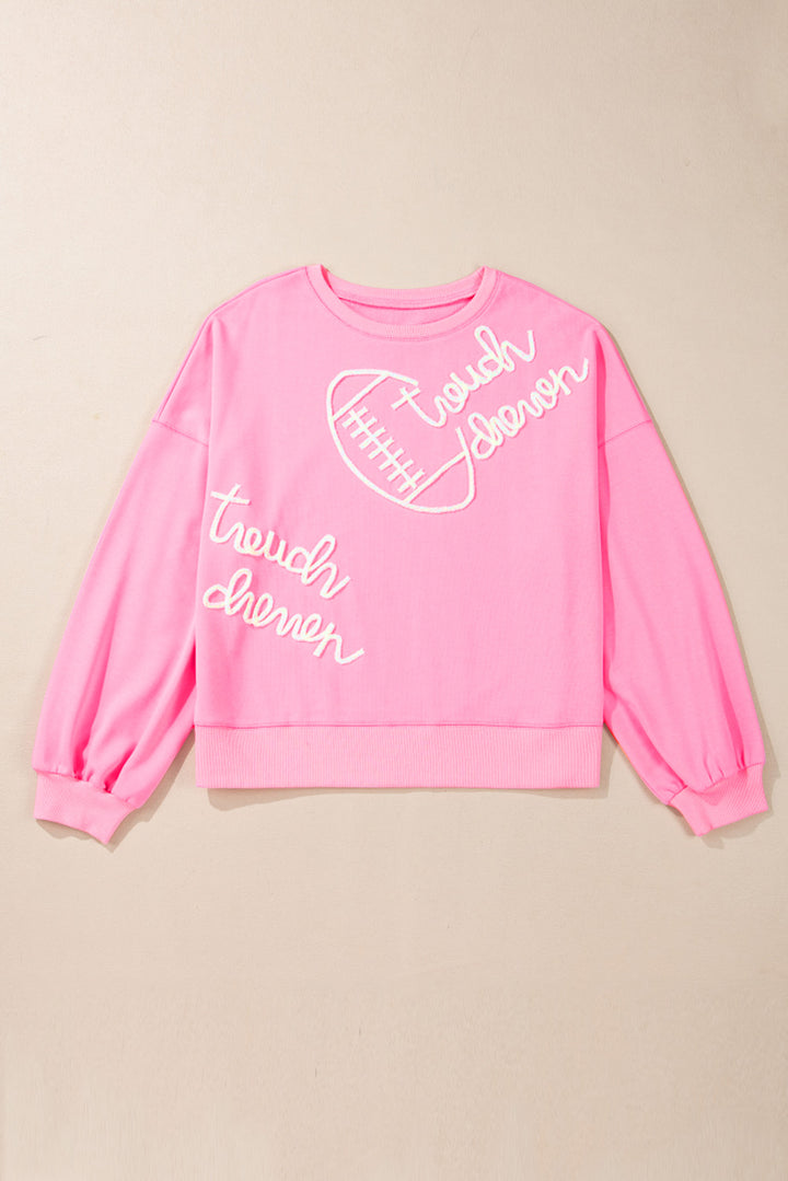 Pink Touch Down Football Embroidered Plus Size Sweatshirt