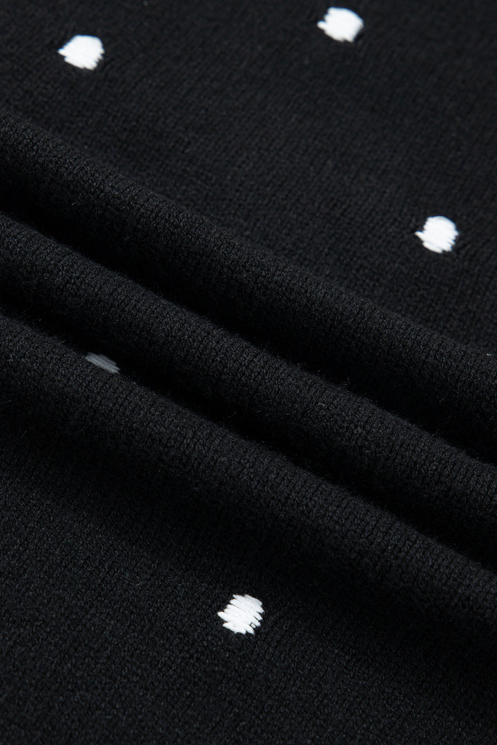 Black Elegant Polka Dot Bubble Short Sleeve Sweater