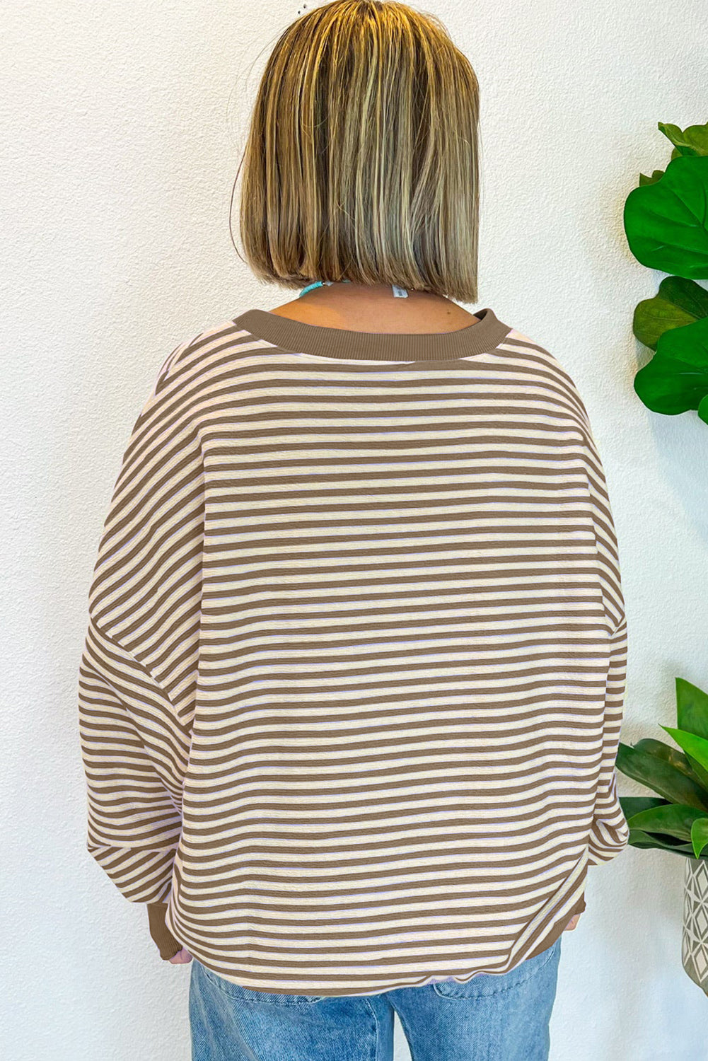 Stripe Loose Drop Shoulder Long Sleeve Top