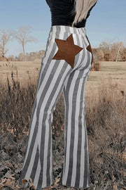 a woman in striped pants with a star on her back