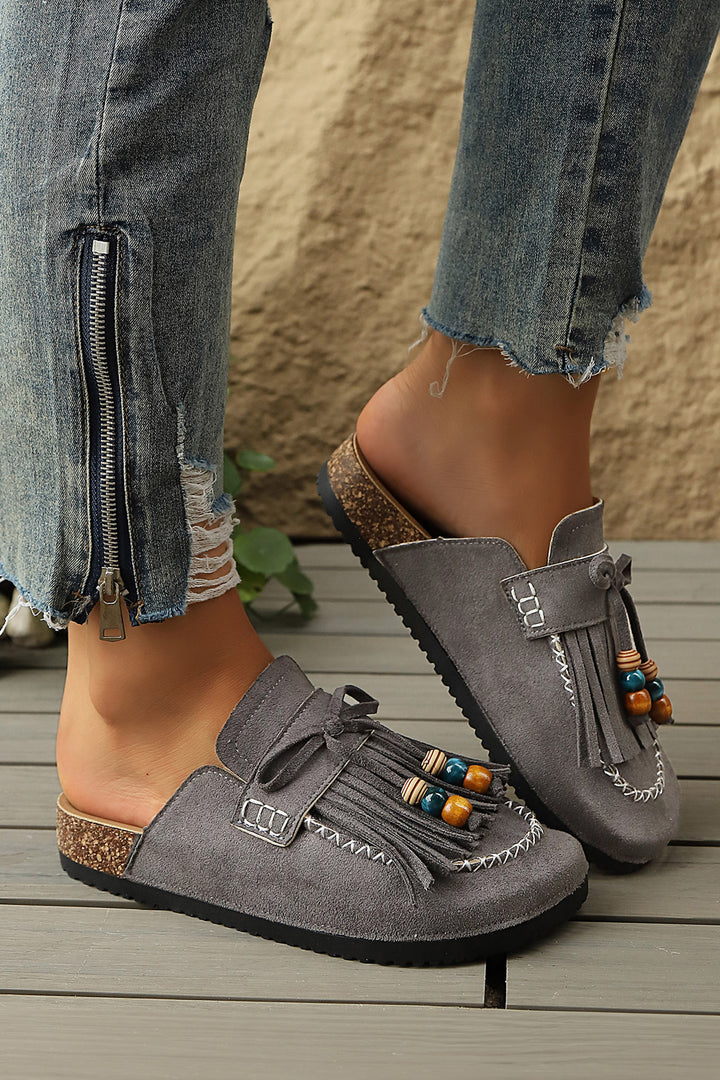 Boho Bow Fringed Faux Suede Slip-on Loafers