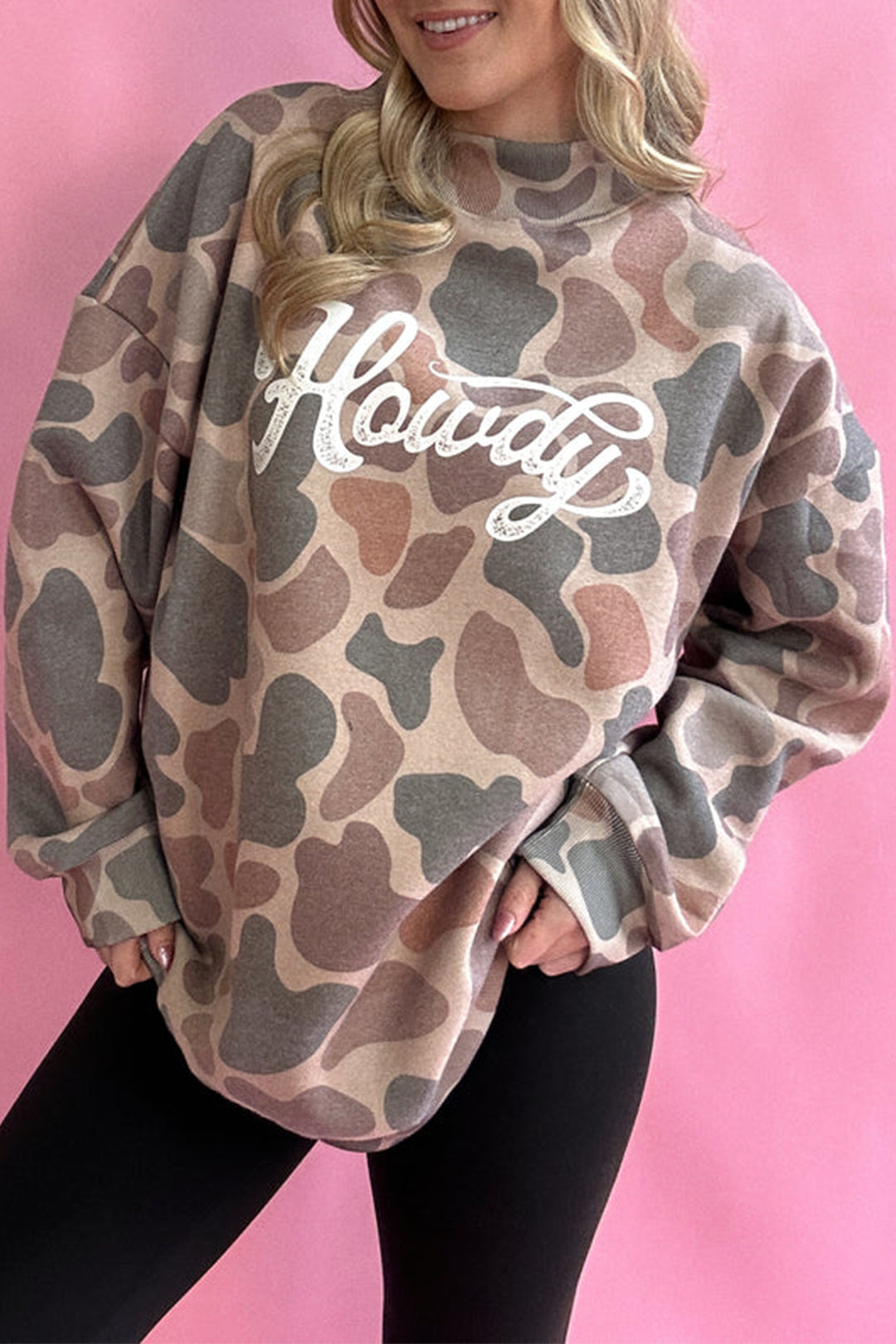 Multicolor Camo Print Howdy Western Style Pullover Sweatshirt