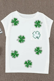 a white t - shirt with shamrocks on it