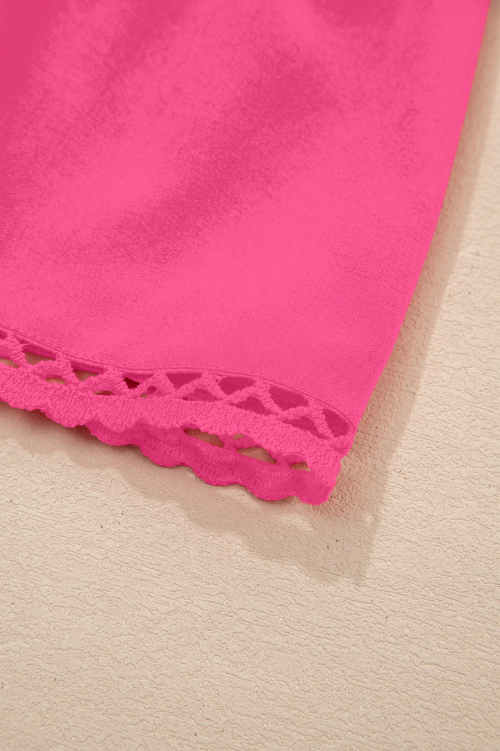 Rose Red Plus Size Frilled Elastic Waist Lace Trim Boho Ruffled Shorts