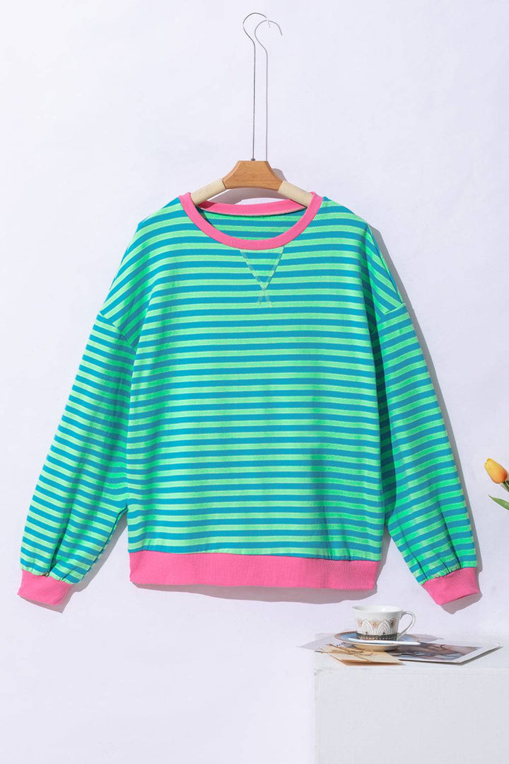 Stripe Oversized Contrast Trim Pullover Sweatshirt