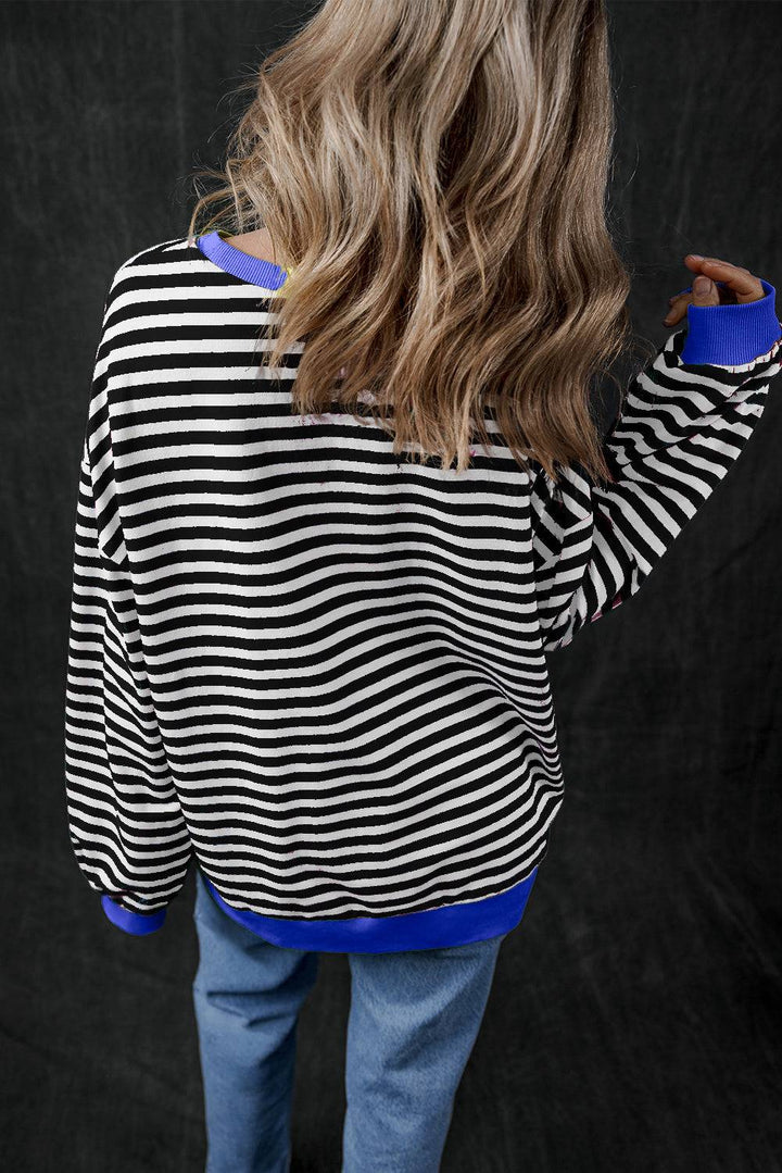 Stripe Oversized Contrast Trim Pullover Sweatshirt