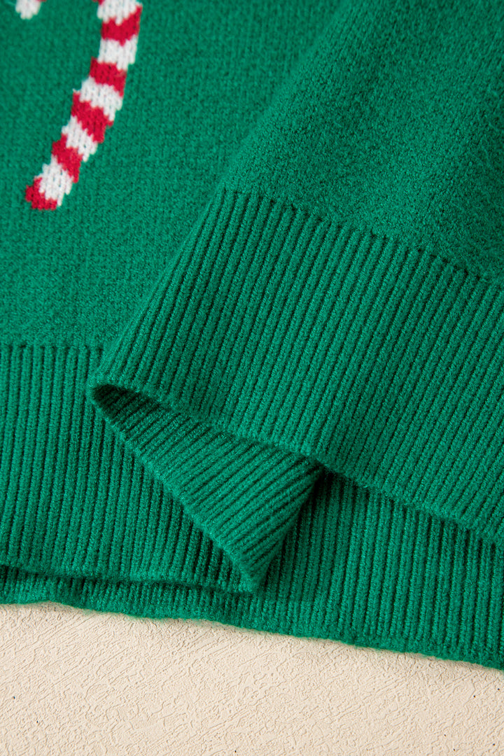 Christmas Candy Cane Holiday Drop Shoulder Sweater