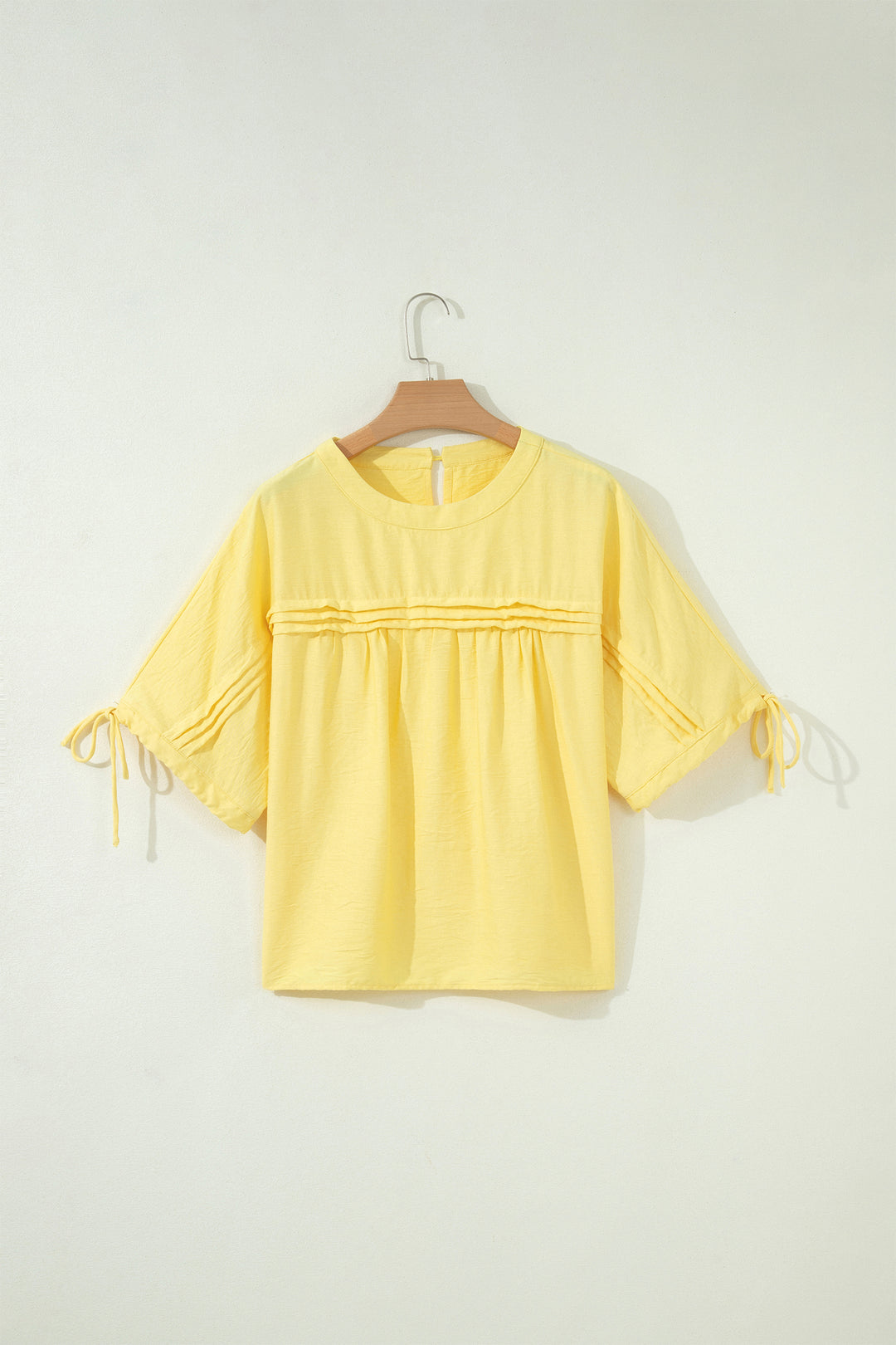 Tie Half Sleeve Pleated Detail Babydoll Blouse