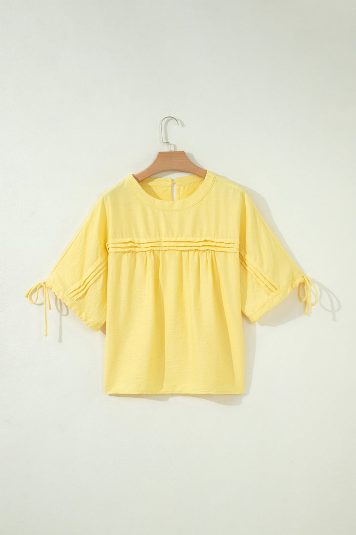 Tie Half Sleeve Pleated Detail Babydoll Blouse
