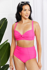 Marina West Swim Take A Dip Twist High-Rise Bikini in Pink -