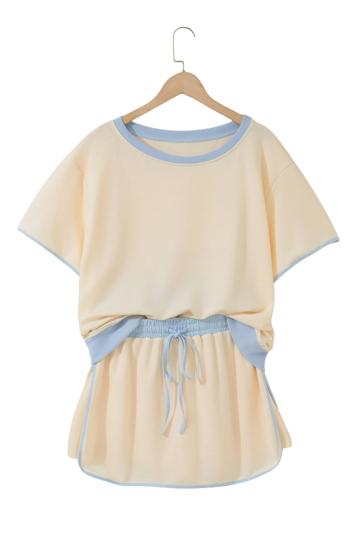 Colorblock Edge Drop Shoulder T Shirt and Skort 2Pcs Set