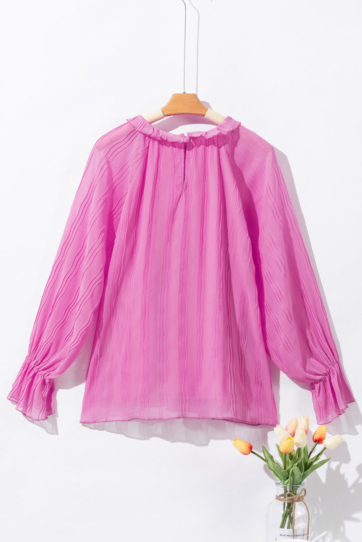 Striking Pleated Flared Cuff Long Sleeve Blouse