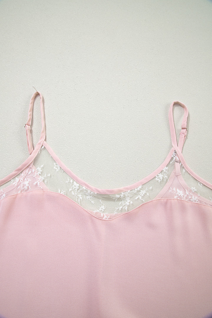 Light Pink Sheer Lace Patchwork Camisole Nightgown Dress