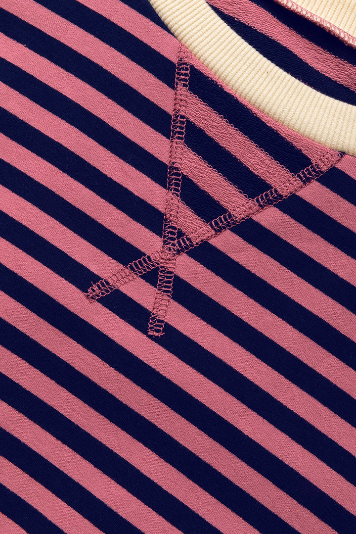 Stripe Oversized Contrast Trim Pullover Sweatshirt