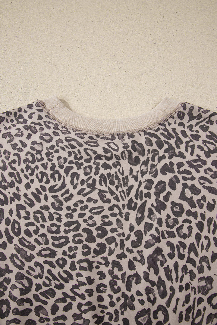 Leopard Print Patchwork Crew Neck Sweatshirt