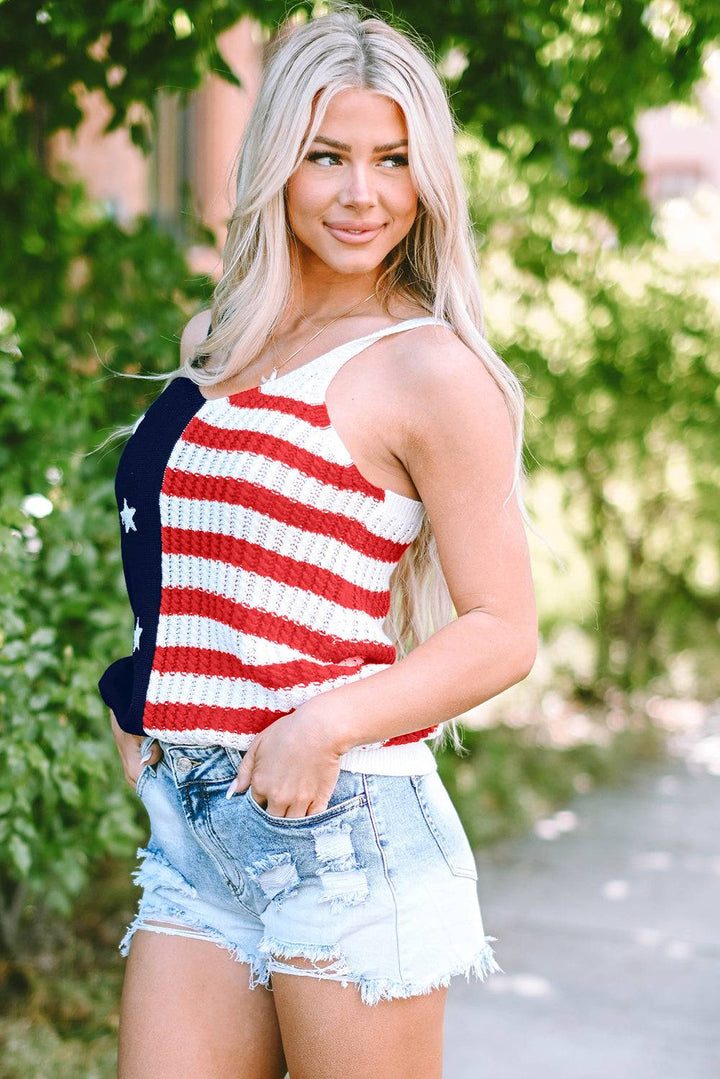 a woman in a patriotic top posing for a picture