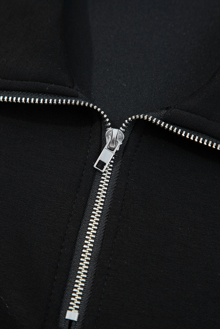 Zip Collar Long Sleeve Top Drawstring Pants Set