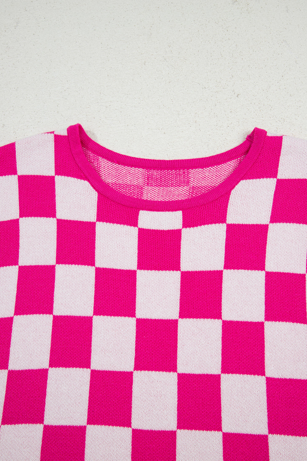 Rose Check Pattern Cap Sleeve Knitted BLOUSE