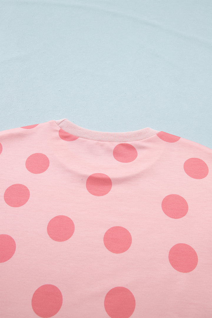 Polka Dot Short Sleeve Top Casual Skort 2pcs Outfit